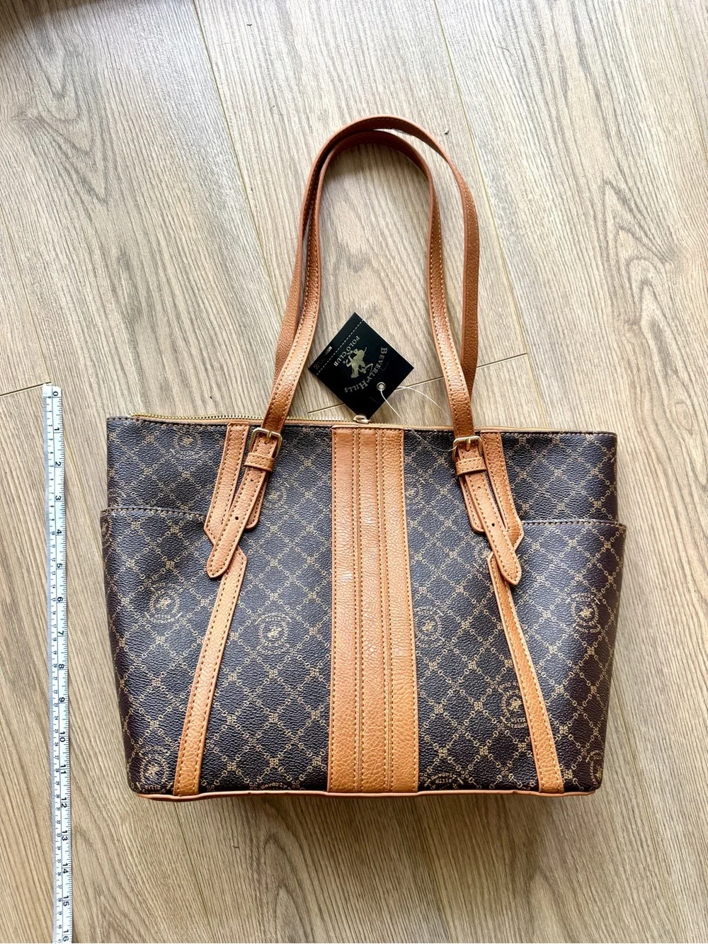 U.S. Polo Assn. Brown and Tan Patterned Tote Bag - Picture 1 of 3